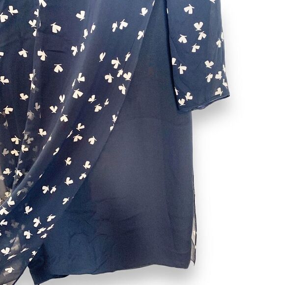 Akris Navy White Butterfly Sheer Overlay Silk Shift Button Dress Women’s Size 8 - Picture 3 of 13